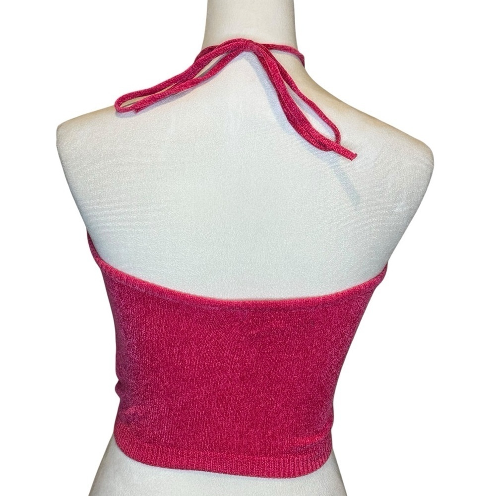 Urban Outfitters Hot Pink Ruched Front Tie Back Cropped Bandeau Size Small - Picture 3 of 15